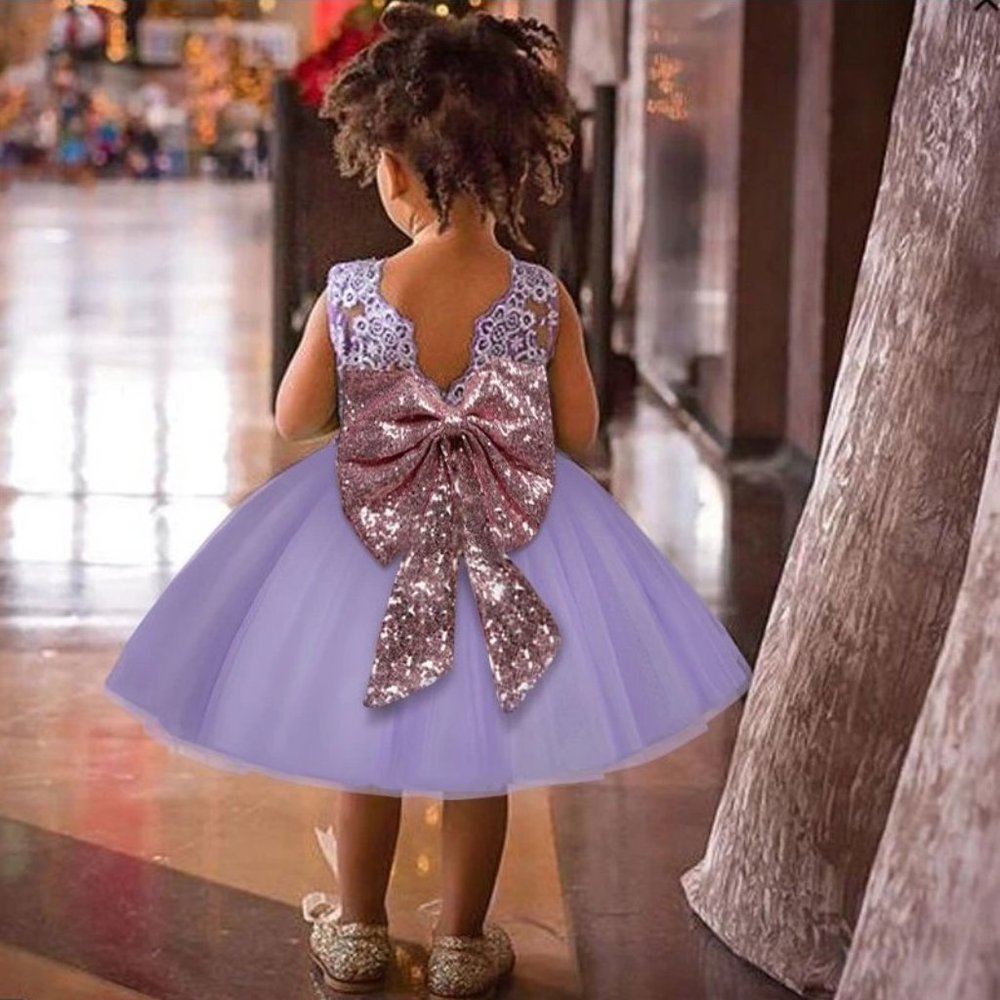 NWT Sparkling Bling Sequin Bow Pink Baby Dress Wedding Flower Girl Birth…